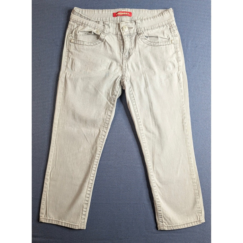 Unionbay Gray Cropped Pants Size 3 Embroidered Back Pocket Capri Jeans Y2K VTG
